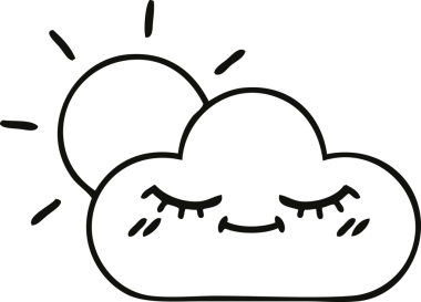 Bir insan tarafından çizilmiş güneş ışığı ve bulut çizimi