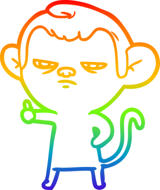 Gökkuşağı gradyan çizgi çizimi bir insan tarafından çizilmiş sinir bozucu bir maymun