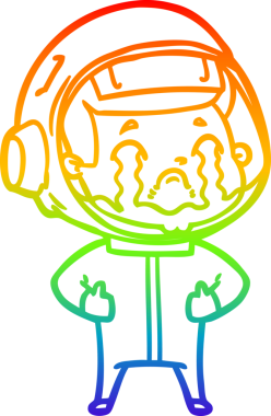 Gökkuşağı gradyan çizgi çizimi bir insan tarafından çizilmiş ağlayan astronot