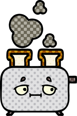 Bir insan tarafından çizilmiş bir ekmek kızartma makinesinin çizgi filmi.