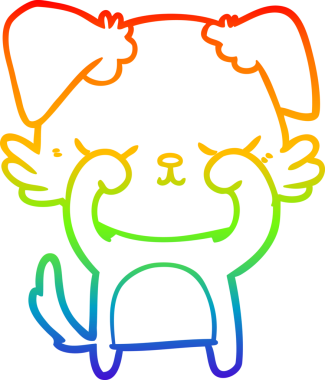 Gökkuşağı gradyan çizimi. Bir insan tarafından çizilmiş şirin bir köpek çizimi.