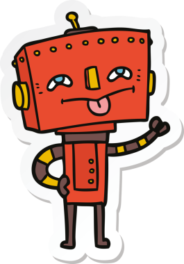 Bir insan tarafından çizilmiş robot karikatür çıkartması.