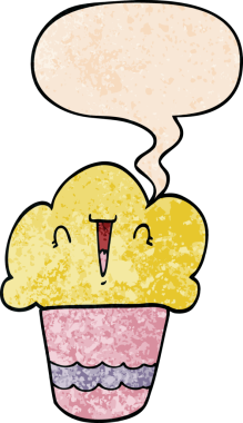 Bir insan tarafından çizilmiş, yüz ifadeli, retro desenli bir kek.