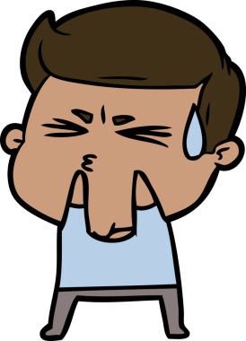 Bir insan tarafından çizilmiş terleyen çizgi film adamı.