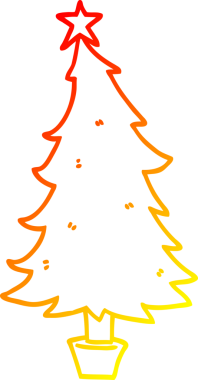Bir insan tarafından çizilmiş bir karikatür Noel ağacının sıcak gradyan çizimi