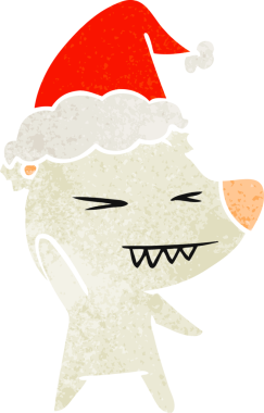 Kızgın kutup ayısı eli, bir insan tarafından çizilmiş Noel Baba şapkasının eski çizgi filmini çizdi.