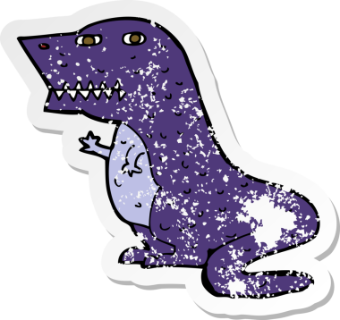 Bir insan tarafından çizilmiş bir karikatür dinozorunun gerilimli çıkartması.