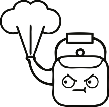 Bir insan tarafından çizilen dumanı tüten bir çaydanlığın çizgi çizimi