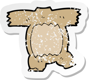 Bir insan tarafından çizilmiş oyuncak ayı vücudunun gerilimli retro yapıştırması.