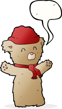 Bir insan tarafından çizilmiş konuşma balonlu oyuncak ayı.