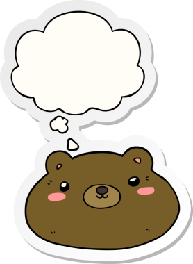 İnsan tarafından çizilmiş bir çıkartma olarak düşünce baloncuğu olan çizgi film ayısı.