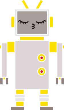 Bir insan tarafından çizilmiş düz renkli bir robot karikatürü