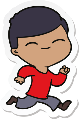 Bir insan tarafından çizilmiş gülümseyen bir çocuğun çıkartması.