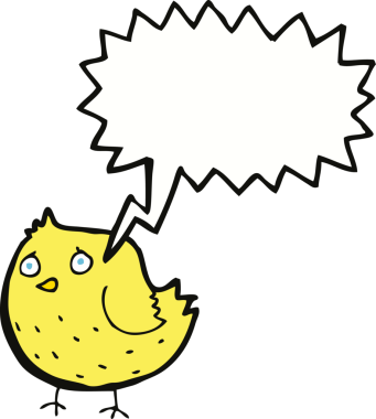 Bir insan tarafından çizilmiş konuşma balonlu çizgi film kuşu.