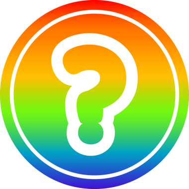 Soru işareti dairesel simgesi gökkuşağı gradyanı bir insan tarafından çizilmiş
