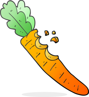 Bir insan tarafından çizilmiş karikatür ısırılmış havuç.