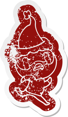 Garip bir çizgi film. Ağlayan sakallı bir adamın çıkartması. Noel Baba şapkası takıyor.