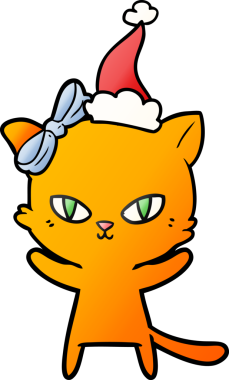 Bir insan tarafından çizilmiş Noel Baba şapkası takan bir kedinin gradyan çizimi.