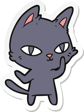 Bir insan tarafından çizilmiş çizgi film kedisinin çıkartması.