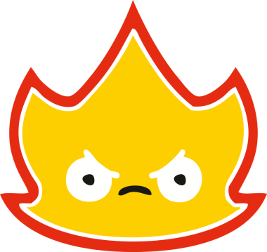 Bir insan tarafından çizilmiş alevin düz renkli retro karikatürü