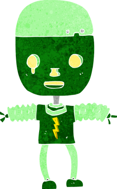 Bir insan tarafından çizilmiş çizgi film robotu