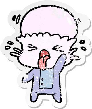 Bir insan tarafından çizilmiş iğrenç bir çizgi film uzaylısının sıkıntılı çıkartması.