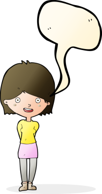 Bir insan tarafından çizilmiş konuşma balonu olan karikatür dostu bir kadın.