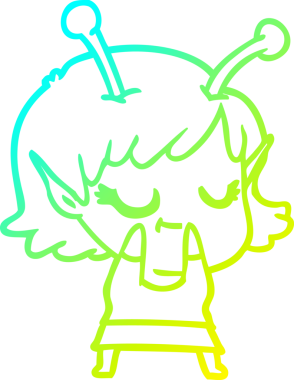 Bir insan tarafından çizilmiş gülümseyen uzaylı kız çizgi filmi.