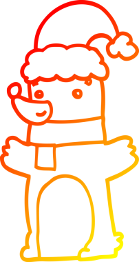 Bir insan tarafından çizilmiş Noel şapkası giyen çizgi film ayısının sıcak çizgi çizimi