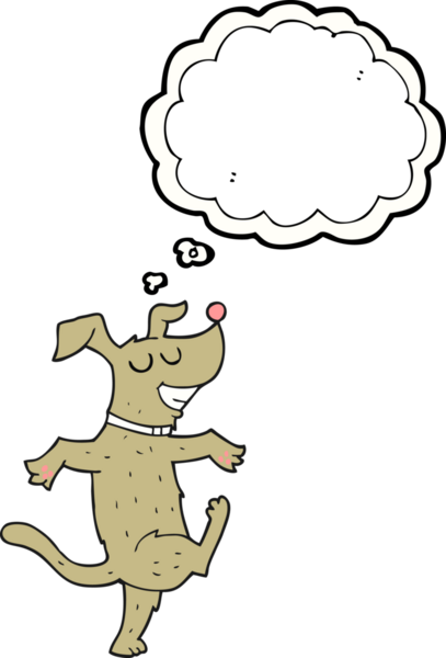 Bir insan tarafından çizilmiş serbest çizim balon karikatür dans köpeği.