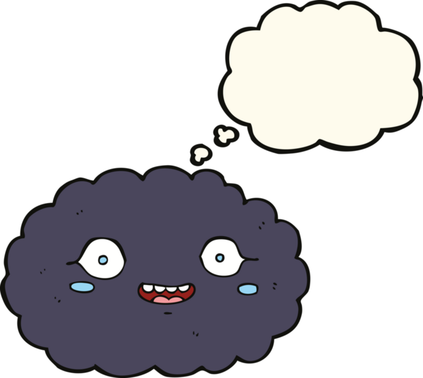 Bir insan tarafından çizilmiş düşünce baloncuklu mutlu çizgi film bulutu