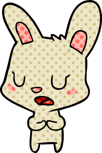 Bir insan tarafından çizilmiş çizgi film tavşanı konuşuyor.