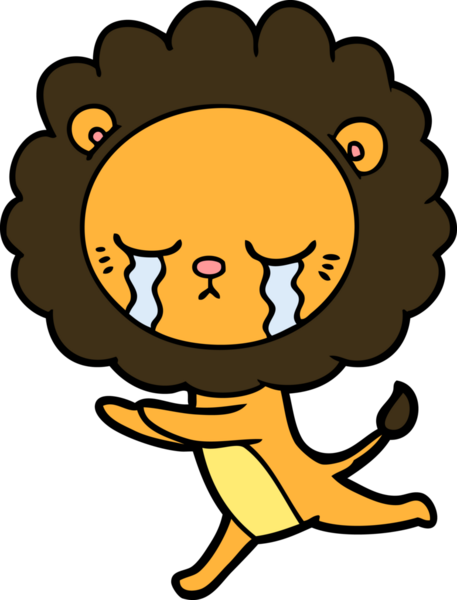 Bir insan tarafından çizilmiş ağlayan çizgi film aslanı.