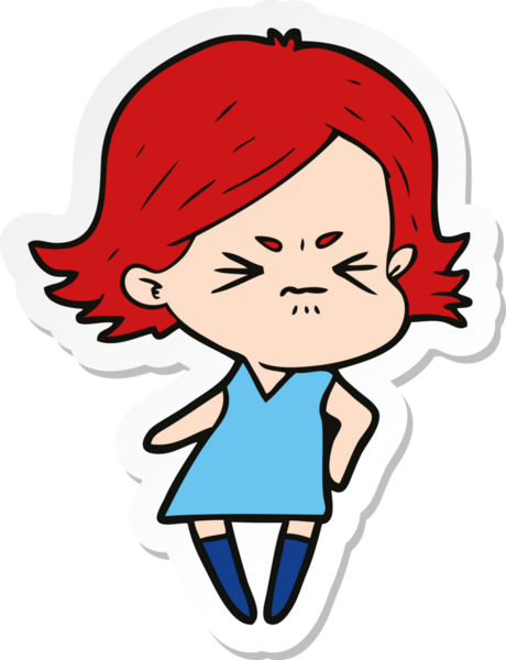 Bir insan tarafından çizilmiş kızgın bir karikatür çıkartması.