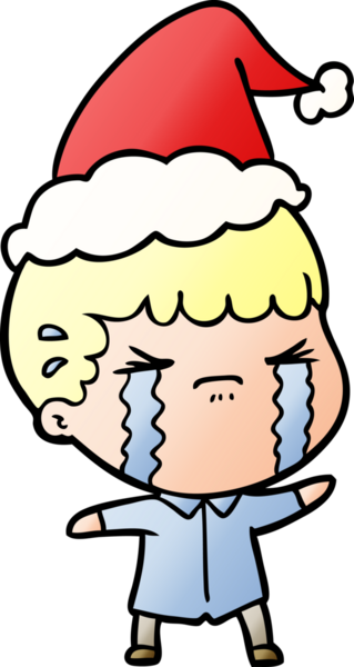 Bir insanın çizdiği Noel Baba şapkasıyla ağlayan bir adamın el çizimi karikatürü.
