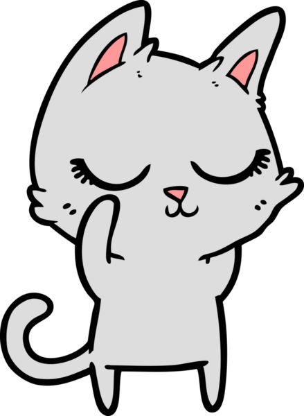 Bir insan tarafından çizilmiş sakin çizgi film kedisi.