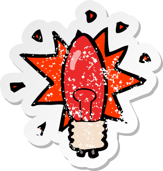 Bir insan tarafından çizilmiş kırmızı ampulün gerilemiş retro yapıştırması.