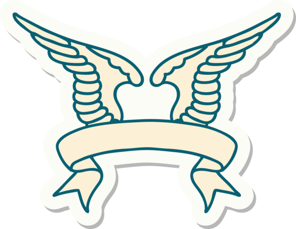 Bir insan tarafından çizilmiş bir kanadın pankartıyla dövme stili etiketi