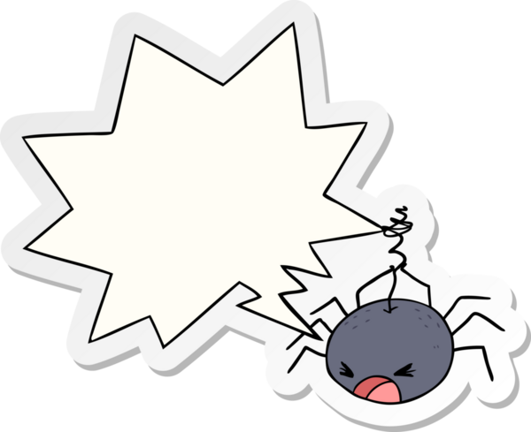 Bir insan tarafından çizilmiş konuşma balonu çıkartmalı cadılar bayramı örümceği çizgi filmi.