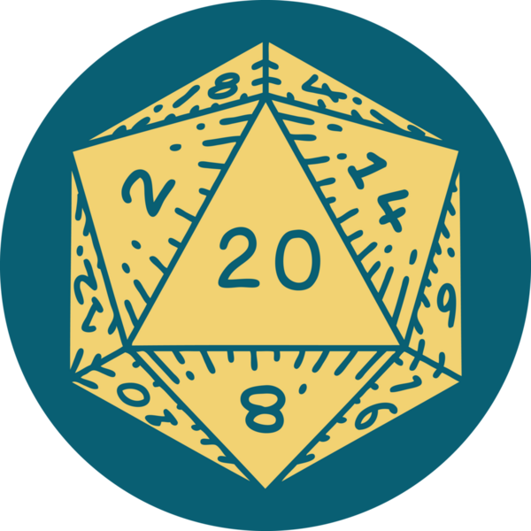 Retro Dövme Biçimi Doğal 20 D20 zar bir insan tarafından çizildi