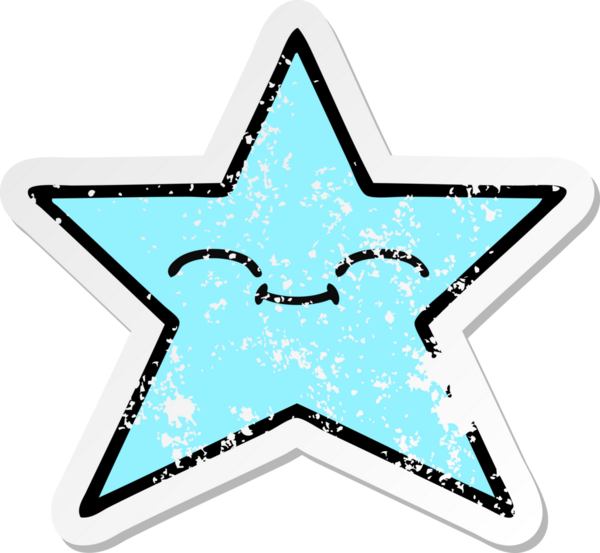 Bir insan tarafından çizilmiş sevimli bir yıldız balığının sıkıntılı çıkartması.