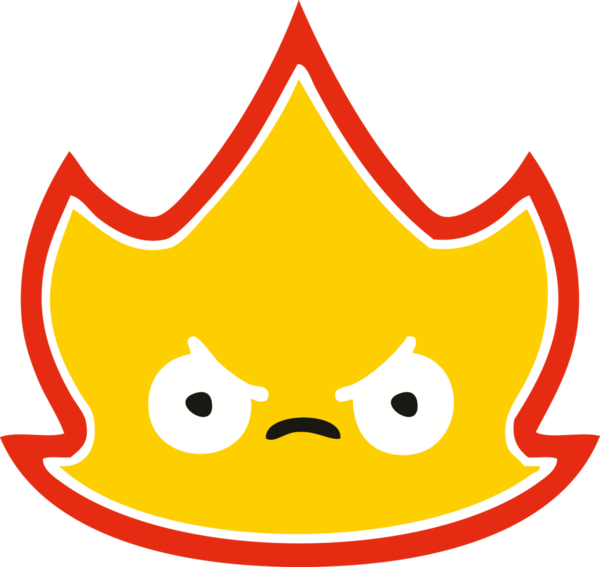 Bir insan tarafından çizilmiş alevin düz renkli retro karikatürü