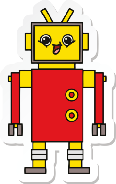 Bir insan tarafından çizilmiş şirin çizgi film robotunun çıkartması.