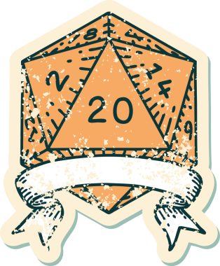 Retro Dövme Biçimi Doğal 20 kritik vuruş D20 zar bir insan tarafından çizildi