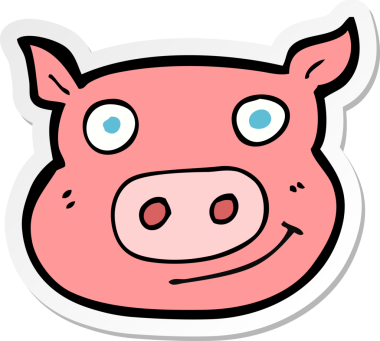 Bir insan tarafından çizilmiş domuz suratlı bir çizgi film çıkartması.