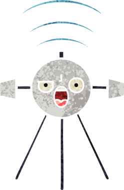 Bir insan tarafından çizilmiş bir uydunun retro çizim tarzı karikatürü