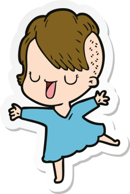 Hipster saç kesimi bir insan tarafından çizilmiş şirin bir çizgi film kızına ait etiket.