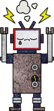 Bir insan tarafından çizilmiş bir robotun retro grunge dokusu