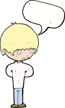 Bir insan tarafından çizilmiş konuşma balonu olan sinirli bir çocuk.