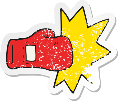 Bir insanın çizdiği karikatür boks eldiveninin gerilimli retro yapıştırması.